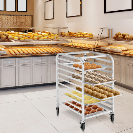 10 Tier Aluminum Bakery Rack with Lockable Casters 