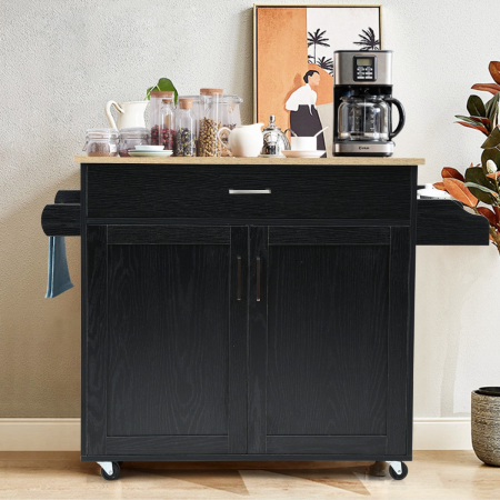 Kitchen Island Cart with Lockable Rubber Casters for Kitchen