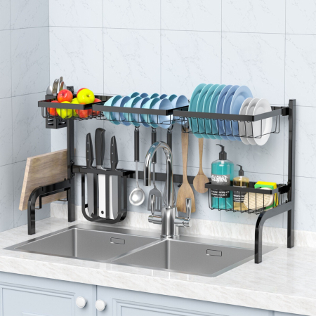 2-Tier Over Sink Adjustable Dish Drying Rack for Kitchen Counter Storage