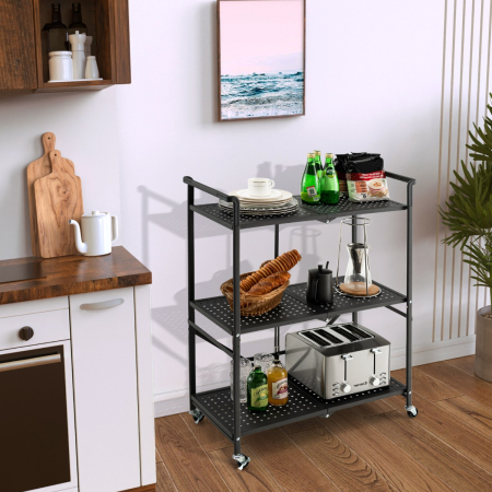 3-Tier Foldable Kitchen Cart with 4 Wheels