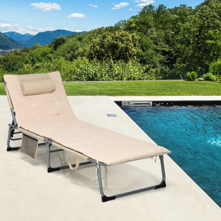 4-Fold Oversize Padded Folding Chaise Lounge Chair for Outdoor