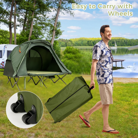 2-Person Folding Camping Cot Tent with Waterproof External Cover