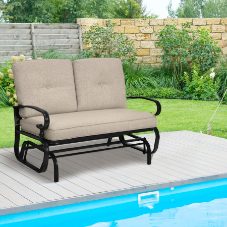 2 Seats Swing Glider Chair with Cushions for Outdoor