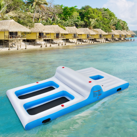 Inflatable Floating Island with Built-in Cup Holders for Lakes