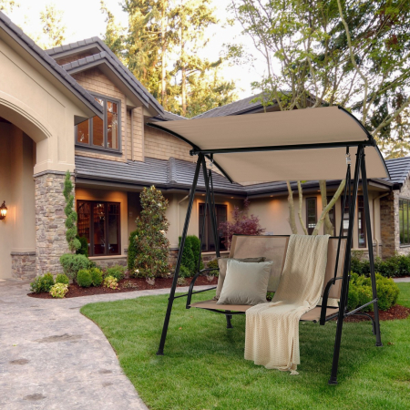 2-seat Outdoor Swing with Adjustable Canopy for Patio/Garden