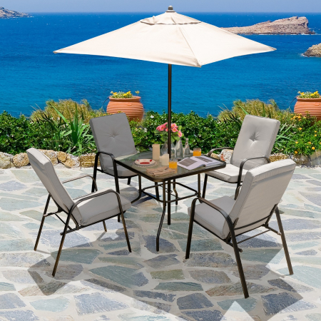6 Pieces Patio Dining Set with Umbrella & Stackable Chairs
