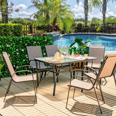 7 Piece Patio Dining Set with 6 Stackable Chairs & Rectangular Table