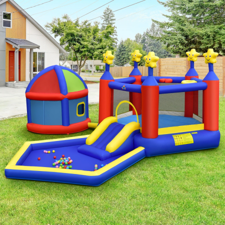 Kids Inflatable Bouncy House with Double Basketball Hoops (without Blower)