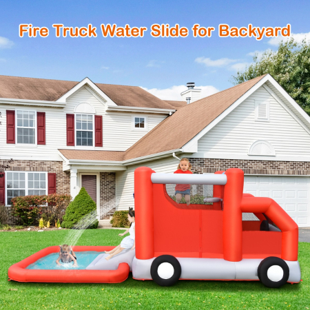 Firefighting-Themed Kids Water Slide with Splash Pool & Blower