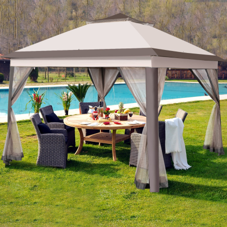 2-Tier Pop-Up Gazebo Tent with Canopy Shelter for Backyard