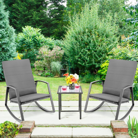 3 Pieces Wicker Furniture Set with Cushion for Patio & Garden & Poolside