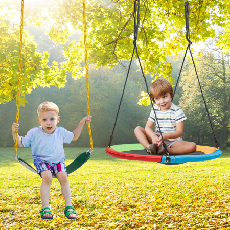 2 Pieces Strap Swing Seat & Saucer Tree Swing Set with Adjustable Hanging Rope (without Stand)
