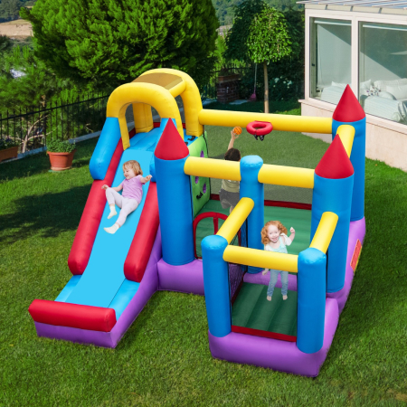 5-in-1 Inflatable Bounce House with Slide & Trampoline (with Blower)