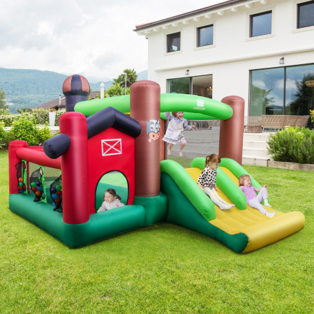 Inflatable Bounce House with Double Slides for Outdoor Use without Blower