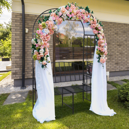 Steel Garden Arch with 2-Seat Bench for Climbing Plants