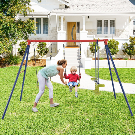 2-in-1 Outdoor Swing Set with Adjustable Height for Kids