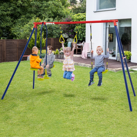 3-in-1 Outdoor Swing Set with Ground Stakes for Garden/Backyard/Park