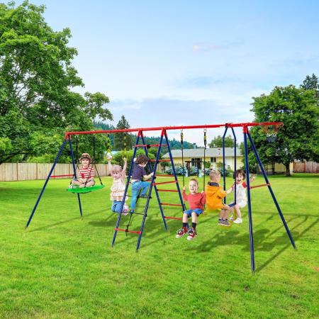 Outdoor Swing Set with Climbing Ladder for Kids