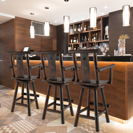 360-degree Solid Fir Wood Swivel Bar Stool Chair for Dining Room, Restaurant, Pub
