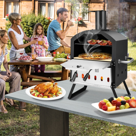 Outdoor Wood Fired Pizza Maker with Anti-scalding Handles and Waterproof Cover for Picnic/Party