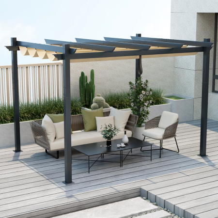 Outdoor Retractable Pergola with Retractable Canopy Cover for Garden