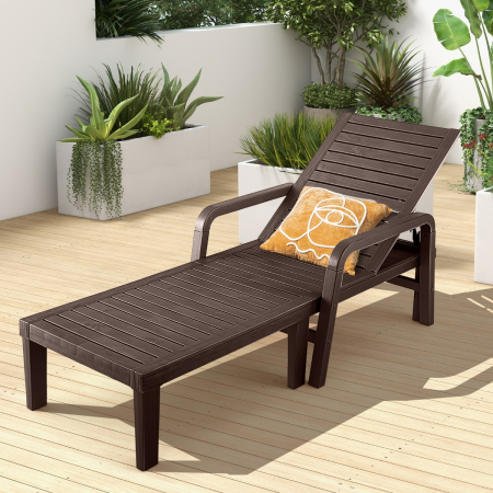Chaise Lounge Chair with 4-Position Adjustable Backrest for Garden/Patio
