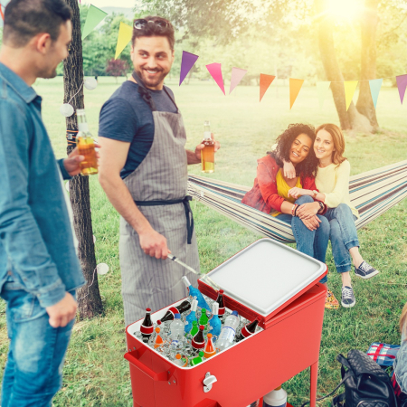 76L Portable Outdoor Rolling Cooler with Shelf for Party & BBQ