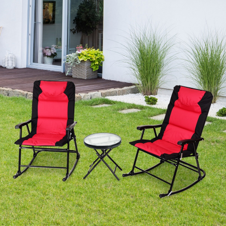 3 Pieces Outdoor Rocking Chairs with Round Table