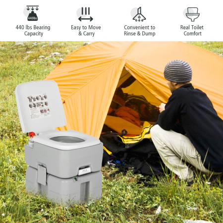 Portable Toilet with 20L Waste Tank & Flush Pump for Outdoor