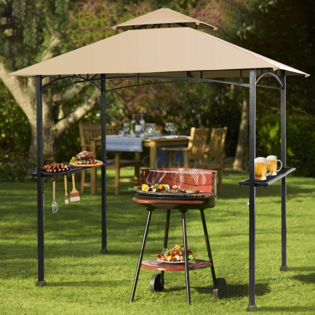 BBQ Grill Gazebo with Double-Tier Vented Top for Patio & Garden & Beach