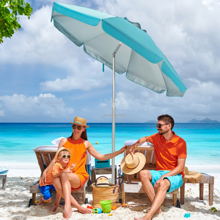 198cm Beach Umbrella with Sand Anchor UPF50+ and Carry Bag
