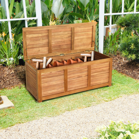 Wood Storage Box with Large Storage Space for Patio & Backyard