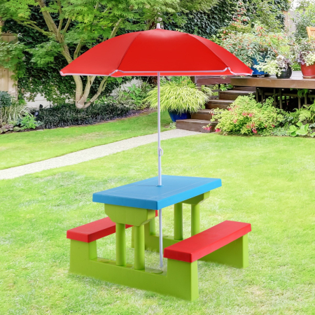 Kids Picnic Table Set with Removable Umbrella for Tea Time