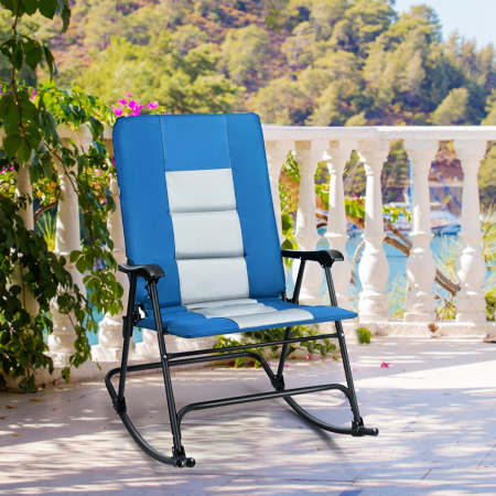 Foldable Rocking Chair with High Back and Armrest for Outdoor and Patio