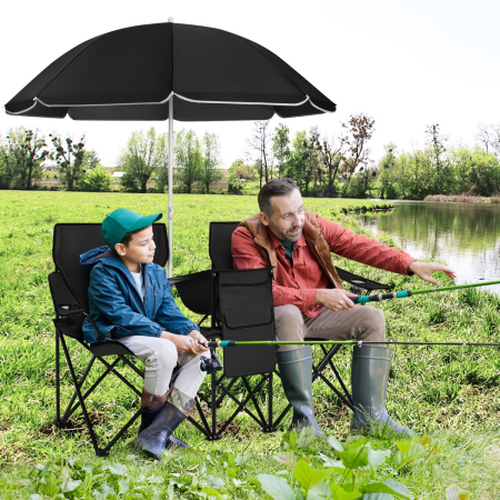 Folding Camping Loveseat  with Removable Umbrella & Cupholder for Picnic