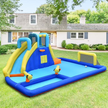 Inflatable Water Jumping House with Water Sprayers & Slide for Outdoor Play with Blower