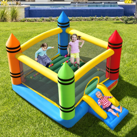 Kids Jumping Castle Bouncer with Fun Slide & Safe Entrance Opening for Outdoor Play with Blower