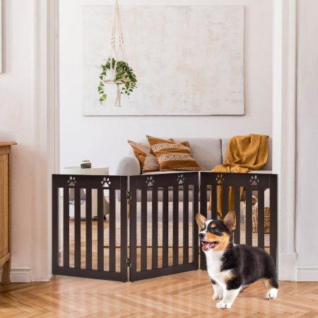 Wooden Freestanding Pet Gate with 360° Flexible Hinges for Stairs & Doorway