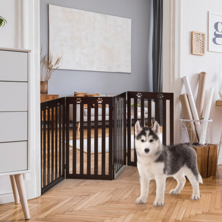 Wooden Freestanding Pet Gate with 360° Flexible Hinges