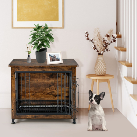 Dual Use Wooden Dog Crate with Double Doors & Removable Tray