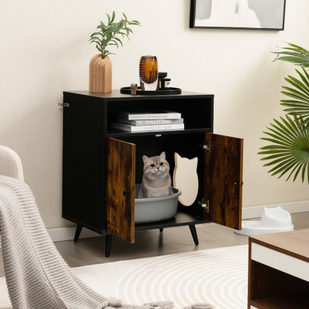 Modern Cat Litter Box Enclosure with Metal Slanted Legs for Pet