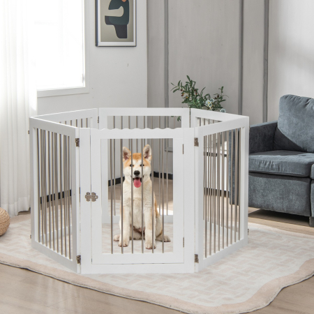 Freestanding 6-Panel Dog Gate with Stainless Steel for Pet