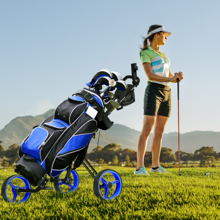 3-Wheel Folding Golf Push Cart with Adjustable Handle & Padded Seat