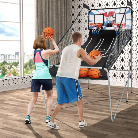Foldable Dual Shot Basketball Arcade Game with Electronic Scoring System for Kids