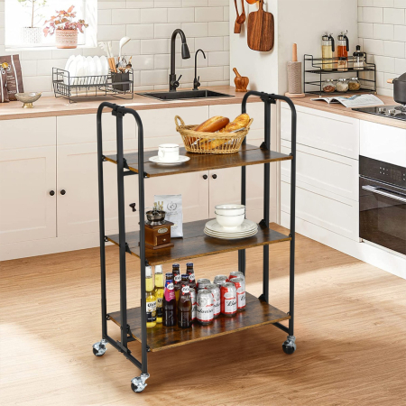 2/3/4-Tier Industrial Folding Rolling Cart with Metal Frame for Kitchen