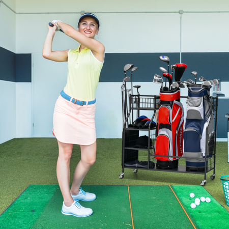Golf Bag Storage Rack with Lockable Universal Wheels for Golfing Equipment