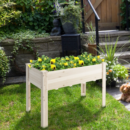Wooden Elevated Planter Box with Bottom Liner for Garden