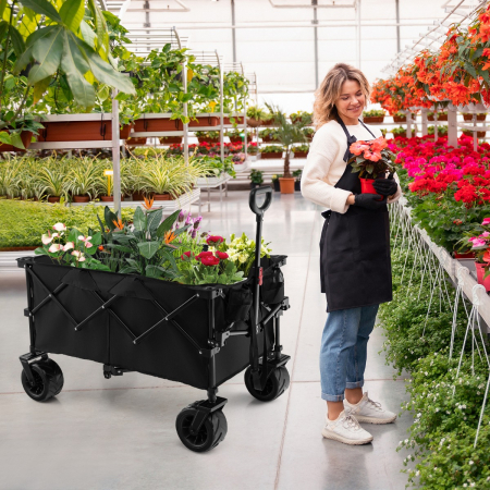 Folding Wagon Utility Cart with Adjustable Handle for Garden, Shopping