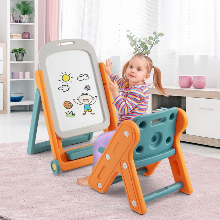 Art Easel with Height Adjustable Magnetic Whiteboard  for Toddlers