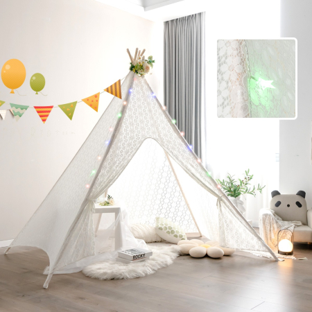 5-Side Lace Teepee Tent with Colorful Light Strings for Children & Adults